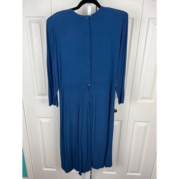 80s does 40s Karin Stevens Blue LS Embroided Beaded Secretary Geek Dress Size 12 - Picture 7 of 8